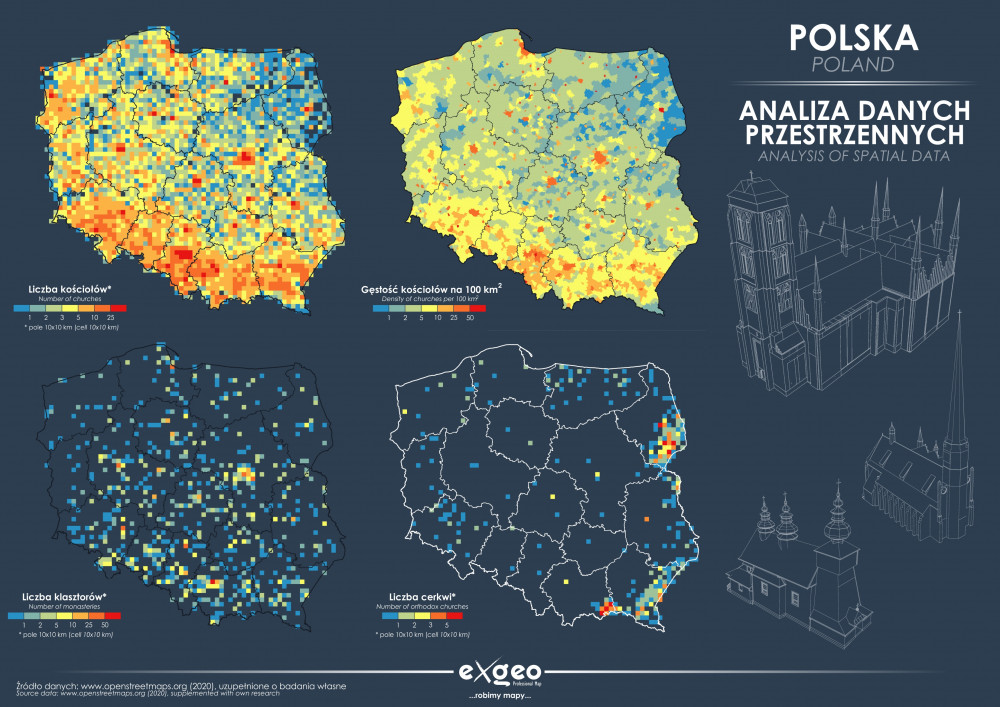 analiza danych GIS, analizy przestrzenne, mapy kościelne, exgeo, kartografia